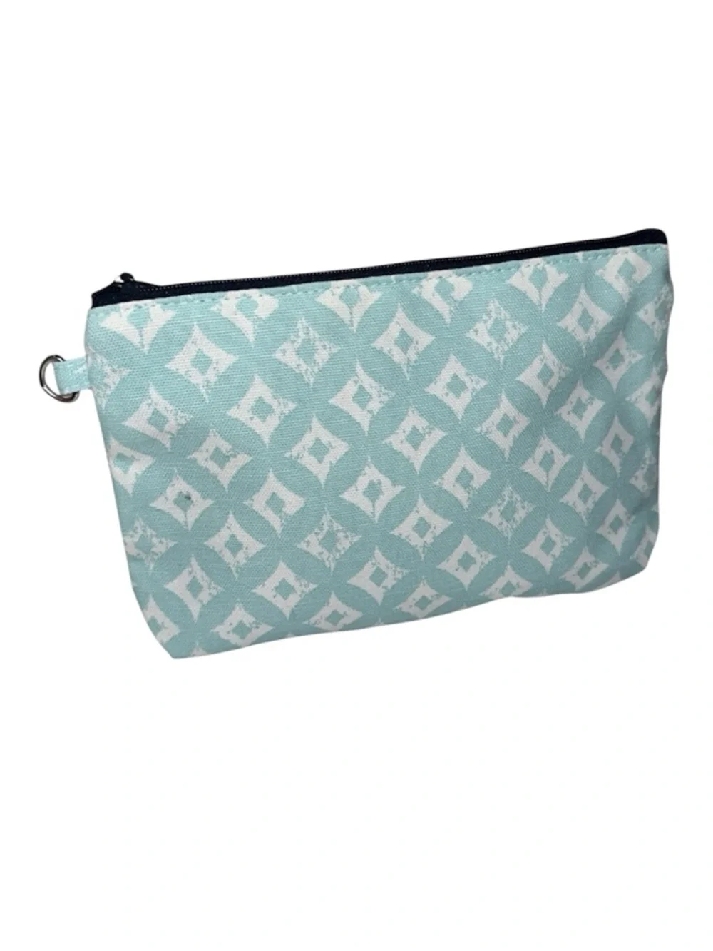 NWOT Thirty-One Wristlet Zip Pouch Light Blue Geometric Pattern